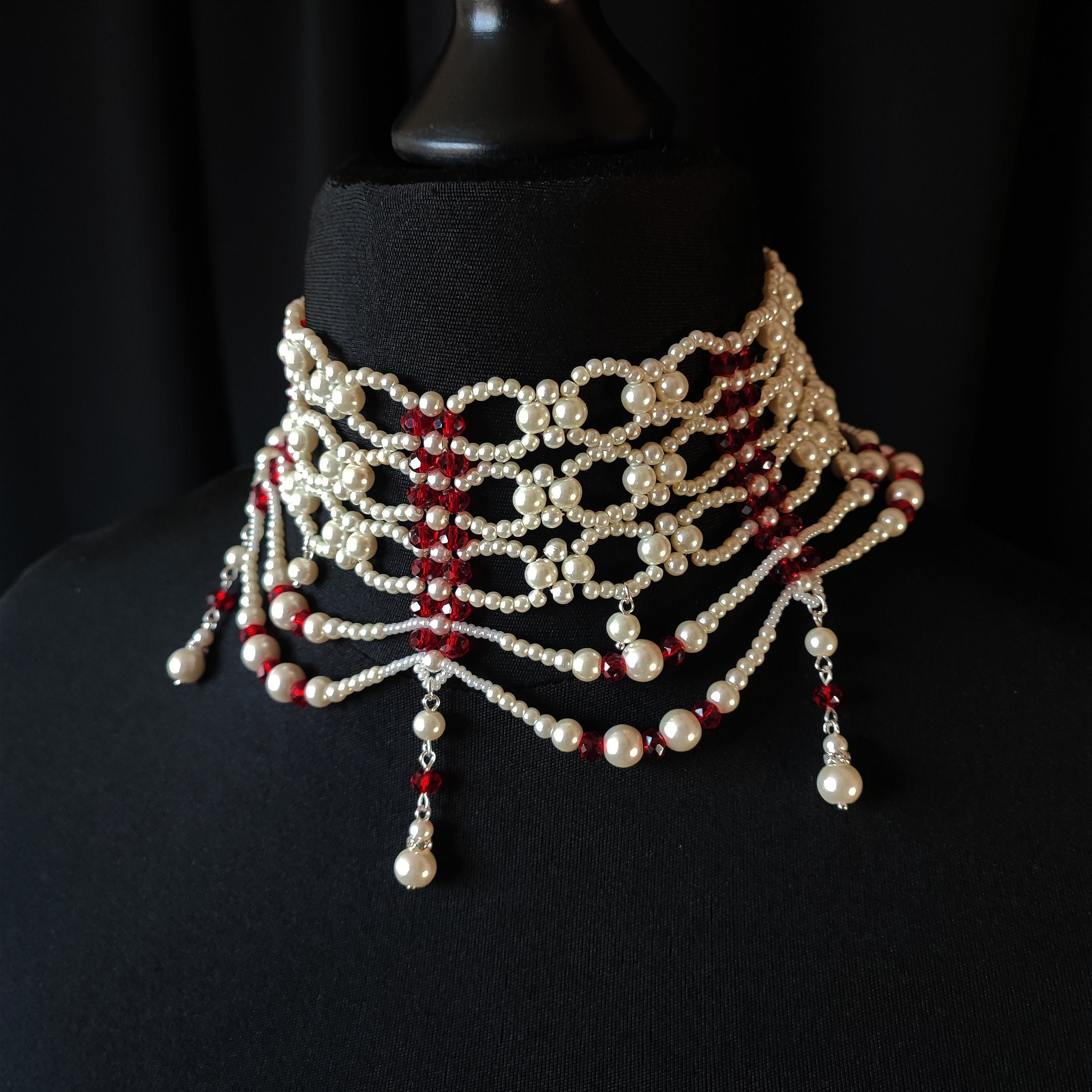 【Ameri VINTAGE】PEARL COLLAR CHOKER Pearl and Cz White Gold Plated Choker/cz Diamond Necklace