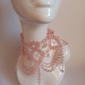 Pink Necklace Shoulder, Rose Gothic Statement Choker, Neck corset, Victorian Chocker for woman Lace Neck Corset Gothic Choker Beaded image 1