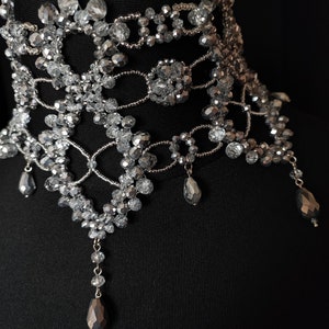 Silver Statement Choker, Pageant Necklace, Silver Lace Choker, Luxury Choker, Vintage Diamond Choker, Party Choker, Bridal Choker image 3