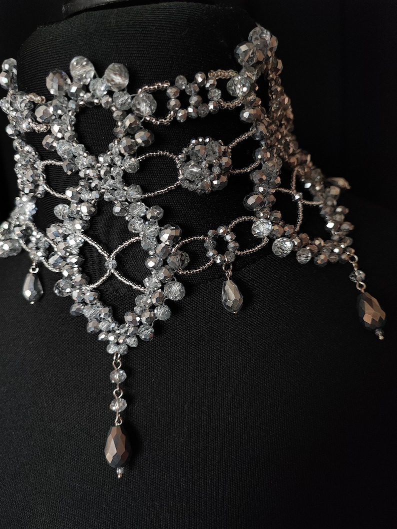 Silver Statement Choker, Pageant Necklace, Silver Lace Choker, Luxury Choker, Vintage Diamond Choker, Party Choker, Bridal Choker image 3