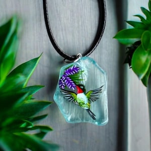 Hummingbird pendants, Sea glass jewelry, Bird necklaces, Beach accessories, Hand painted jewelry, Ocean necklaces, Gardener gifts