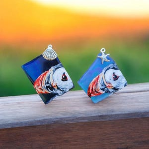 Atlantic puffin, Bird lover gift, Sea glass necklace, Maritime, Coastal art, Stained glass, Hand painted pendant, Nautical gift