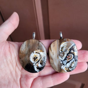 Owl necklace, Owl gift, Hand painted rock, Earth tone, Spirit animal, Rustic boho jewelry, Petrified wood, Nature necklace image 7