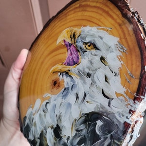 Bald eagle painting, Wood wall art, Rustic home decor, Wildlife artwork, Hand painted wood, Live edge, Bird of prey, Western decor image 8