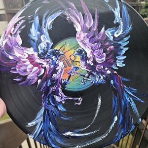 Painted Vinyl Record: Crow Wall Art, Witchy Mystical Decor image 5