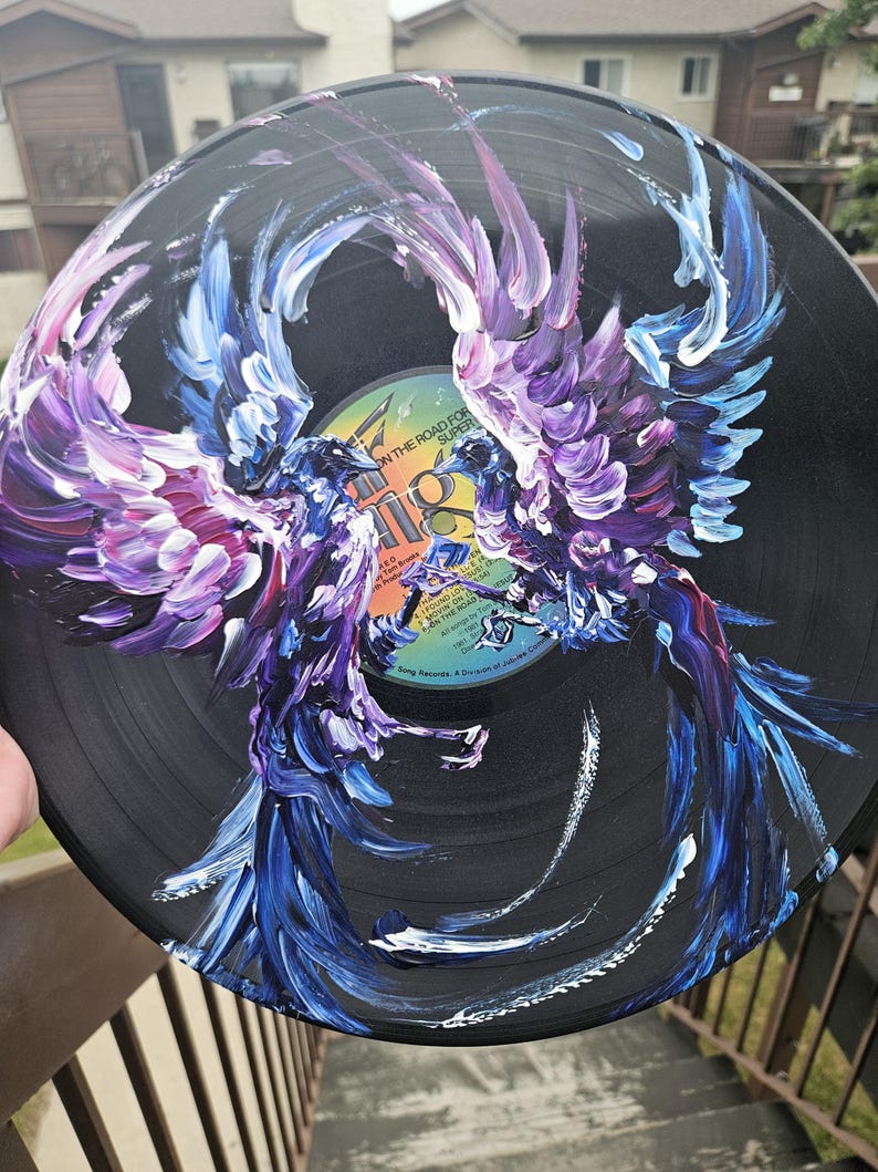 Painted Vinyl Record: Crow Wall Art, Witchy Mystical Decor image 5