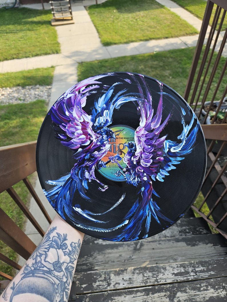 Painted Vinyl Record: Crow Wall Art, Witchy Mystical Decor image 10