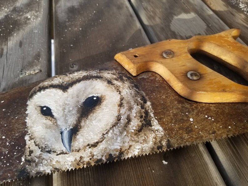 Owl decor Painted hand saw Rustic wall art Hunting gift Etsy