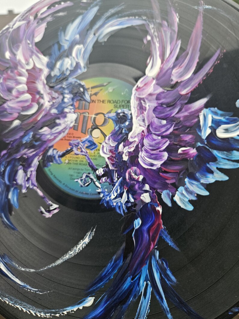 Painted Vinyl Record: Crow Wall Art, Witchy Mystical Decor image 3