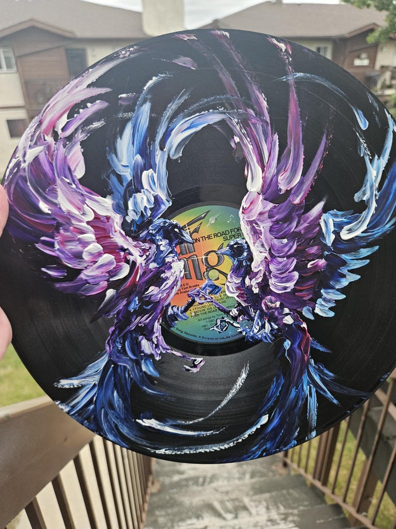 Painted Vinyl Record: Crow Wall Art, Witchy Mystical Decor image 6