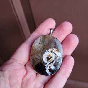 Owl necklace, Owl gift, Hand painted rock, Earth tone, Spirit animal, Rustic boho jewelry, Petrified wood, Nature necklace image 10