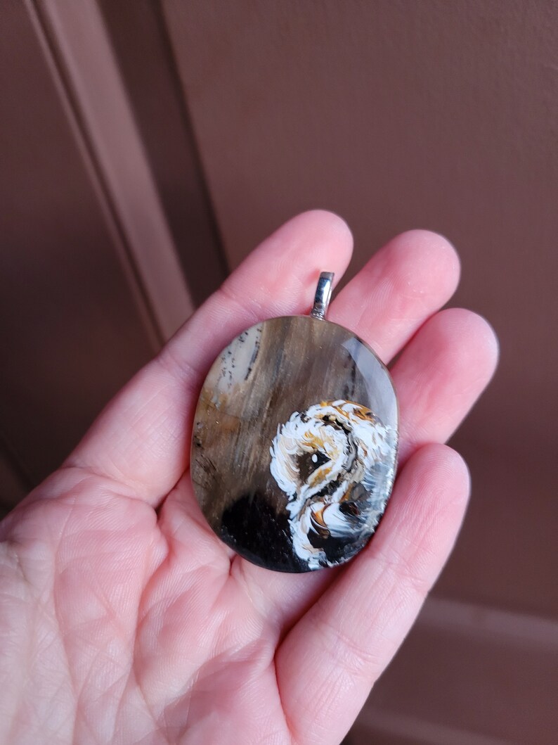 Owl necklace, Owl gift, Hand painted rock, Earth tone, Spirit animal, Rustic boho jewelry, Petrified wood, Nature necklace image 10