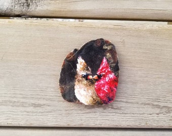 Cardinal ornament, Bird wall art, Hand painted rock, Garden gift, Nature wall decor, Animal stone decoration, Farmhouse home decor