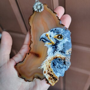 American kestrel, Falcon painting, Hand painted rock, Stone ornament, Wild bird artwork, Wildlife art, Rustic decoration, Cottage cabin image 8