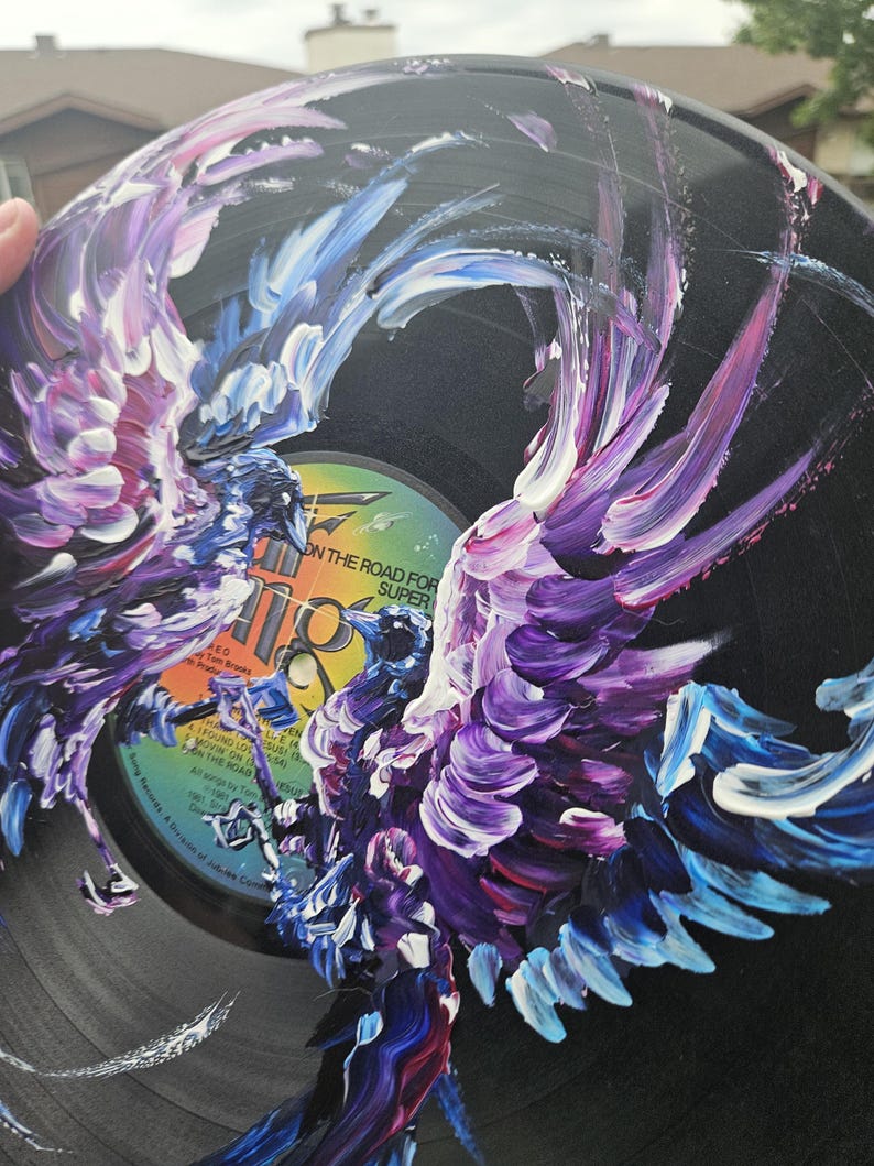 Painted Vinyl Record: Crow Wall Art, Witchy Mystical Decor image 8