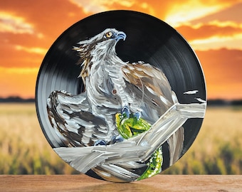 Osprey bird hand painted on an upcycled vinyl record