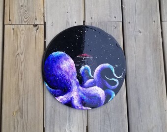 Octopus wall art, Coastal home decor, Beach wall hanging, Painted vinyl record, Music lover gift, Psychedelic art, Ocean animal artwork