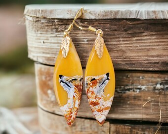 Red fox earrings, Sea glass accessory, Hand painted jewelry, Whimsy earthy gift, Handmade fairycore, Colorful summer, Animal charm