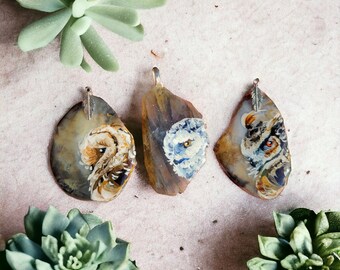 Owl necklace, Crystal accessory, Hand painted stone, Canadian wildlife gift, Nature jewelry, Animal pendant, Gardener gift, Bird lover gift