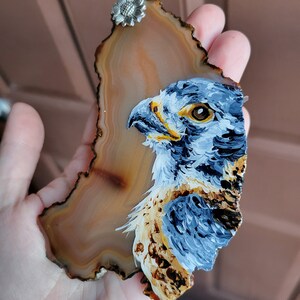 American kestrel, Falcon painting, Hand painted rock, Stone ornament, Wild bird artwork, Wildlife art, Rustic decoration, Cottage cabin image 7