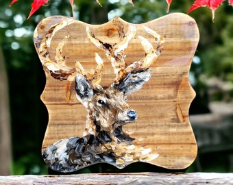 Deer wall art, Hunting gift for him, Wood wall hanging, Rustic cottagecore, Farmhouse artwork, Cabin decoration, Handyman garage