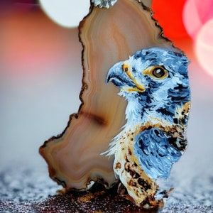 American kestrel, Falcon painting, Hand painted rock, Stone ornament, Wild bird artwork, Wildlife art, Rustic decoration, Cottage cabin image 10