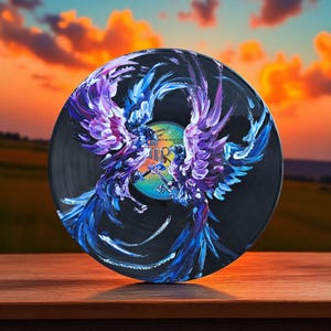 Painted Vinyl Record: Crow Wall Art, Witchy Mystical Decor image 1