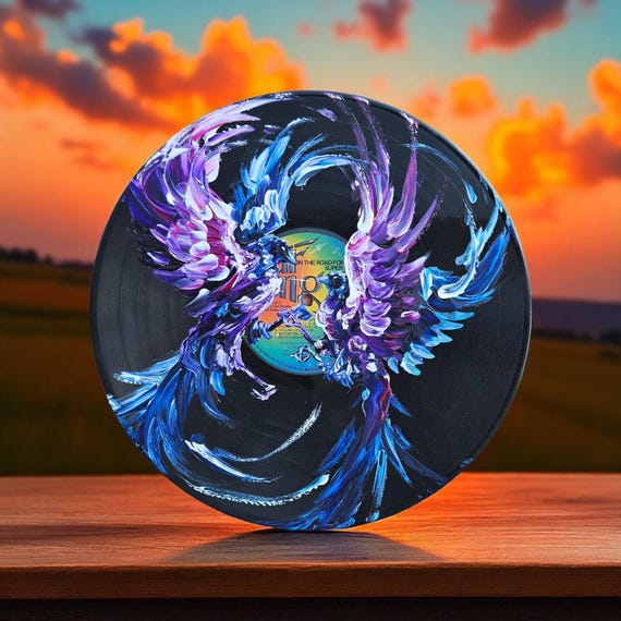 Painted Vinyl Record: Crow Wall Art, Witchy Mystical Decor