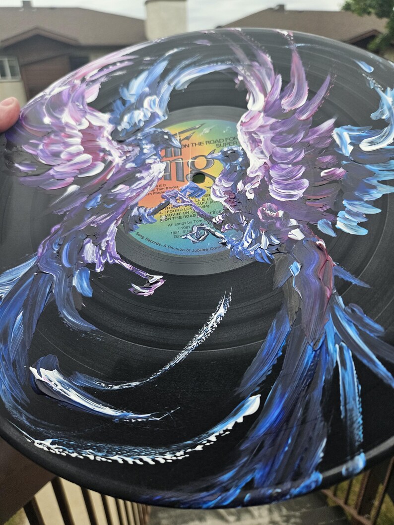 Painted Vinyl Record: Crow Wall Art, Witchy Mystical Decor image 2