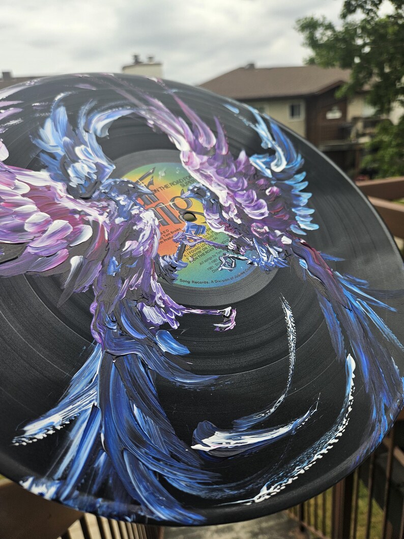 Painted Vinyl Record: Crow Wall Art, Witchy Mystical Decor image 9