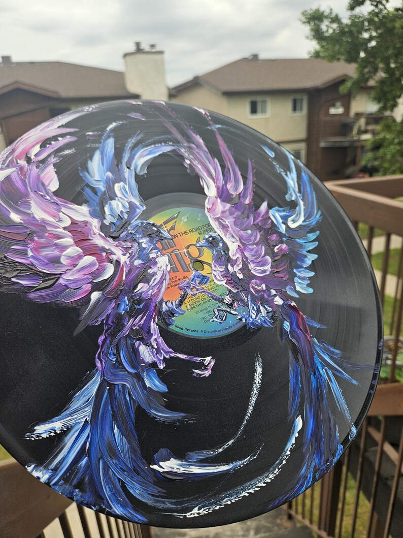 Painted Vinyl Record: Crow Wall Art, Witchy Mystical Decor image 4