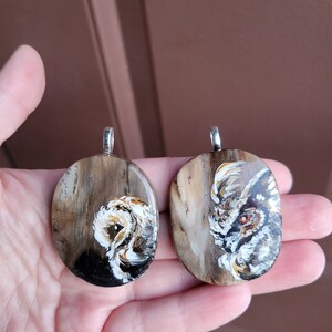 Owl necklace, Owl gift, Hand painted rock, Earth tone, Spirit animal, Rustic boho jewelry, Petrified wood, Nature necklace image 5