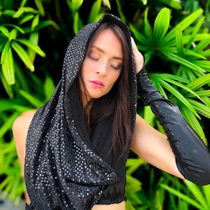Night Owl Rave Hood/ Festival Hood/ Rave Hoodie/Sequin Rave Hood/ Rave Shawl/ Festival Shawl/ Disco Hood/ Cosplay Hood