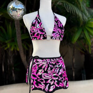 Cosmic Rose Hot Pink Iridescent Sequin Festival/ Rave Skirt Set