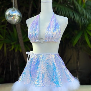 Iridescent Mirage Sequin Feather Festival/ Rave Set