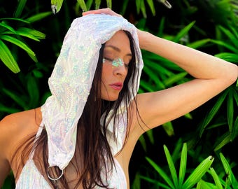 Handmade Sequin Festival Hood, Rave, Fairy, Cosplay, Concert Wear, OneSize Sequin Festival Hood, Rave, Fairy, Cosplay, Concert Wear  main image 4