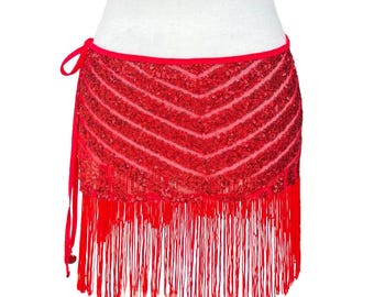Red Sequin Mini Skirt with Fringe Trim – Festival Ravewear – Ruby Skirt