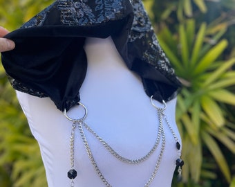 Black Sequin Velvet Hood/Black Festival Hood/ Rave Hood/ Sequin Hood/ Cosplay Hood/Sequin Costume