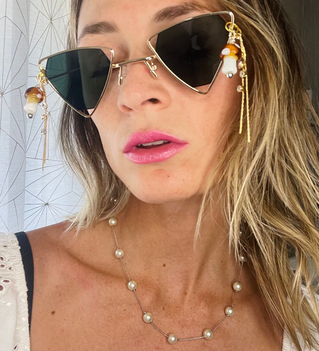 Mushroom Daze Sunglasses Mushroom Charms/ Gold Metal Frame/ Gold Charms/ Dangle Sunglasses/ Rave