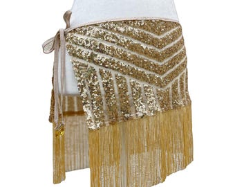 Gold Sequin Mini Skirt with Fringe Trim – Festival Ravewear – Gold Dust Skirt