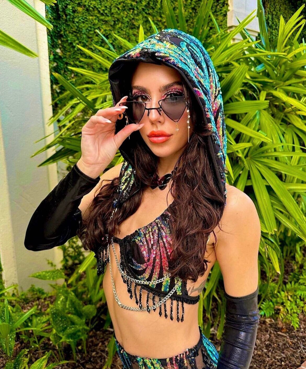 Green blue sequin rave festival concert hood chain Amazon.com: Adela Boutique Mermaid Sequin Rave Hood Sparkly  main image 4