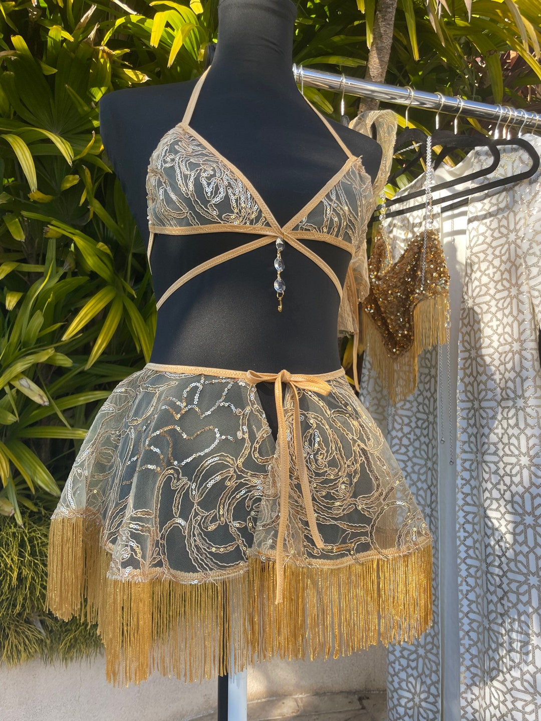 Gold Sequin Festival Skirt Set/ Festival Outfit/ Rave Outfit/ Etsy