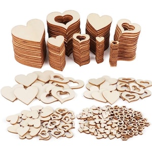 Adornos de corazón de madera, rebanadas de corazón de madera, libro de visitas, álbum de recortes, manualidades de bricolaje, fabricación de tarjetas con confeti de boda, 1 cm, 2 cm, 3 m, 4 cm, 5 cm