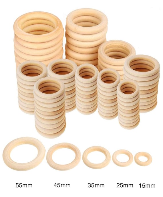 20 Pack Unfinished Natural Wood Rings for Crafts, Macrame Projects