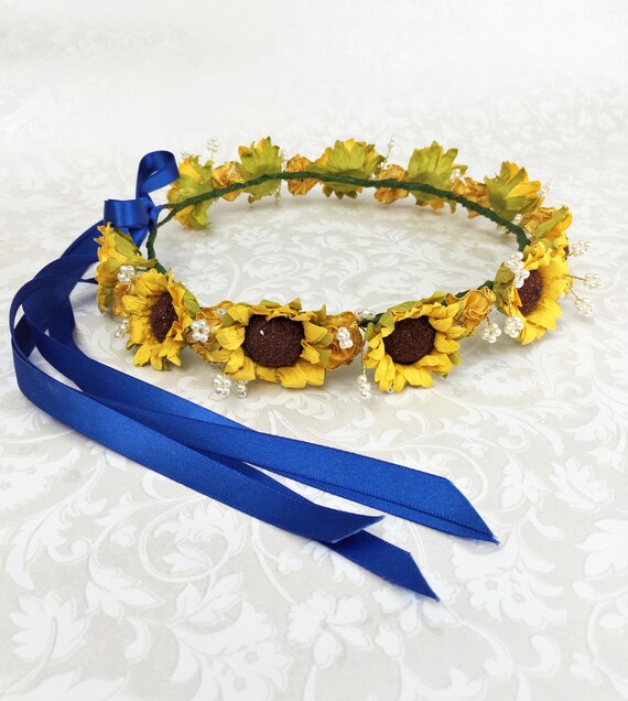 Sunflower Hair Crown Flower Girl Garland Bridesmaid Flower Etsy
