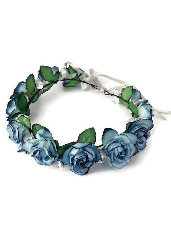 Blue Flower Crown Azure And Silver Bridal Floral Tiara Etsy
