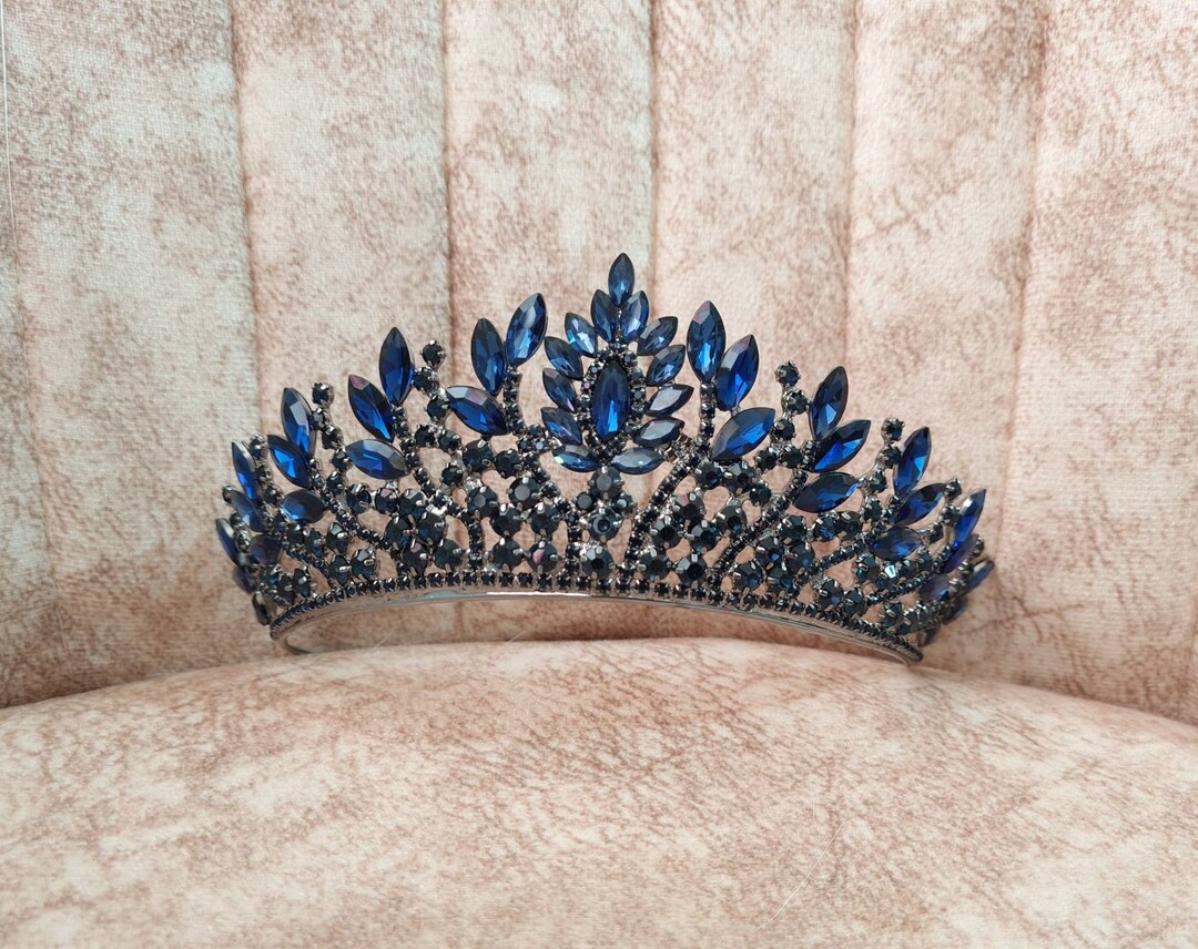 Navy Blue Crown, Tiara Navy, Bridal Crown, Wedding Crown for Bride