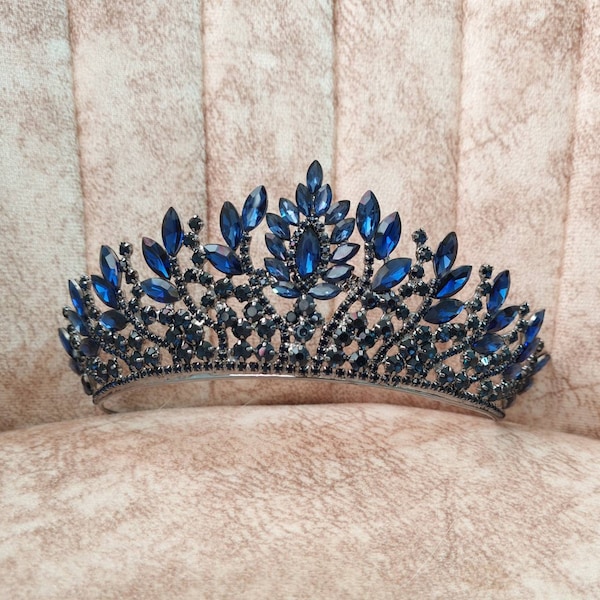 corona blu navy, diadema navy, corona nuziale, corona nuziale per la sposa, diadema navy, accessori per capelli, diadema di cristallo blu, accessori per capelli sposa