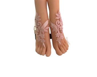 sandales aux pieds nus blush, sandales en dentelle de mariage, sandales de mariée, sandales de demoiselle d'honneur, accessoires de mariage, accessoires de mariée, cadeau de jour de mariage