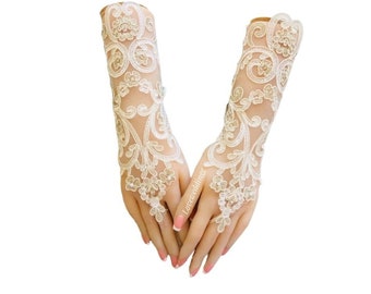 lace fingerless long gloves,  ivory  gloves,  wedding bridal  accessories